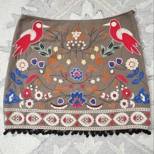 Altar'd State Army Green Embroidered Skirt, Size Small